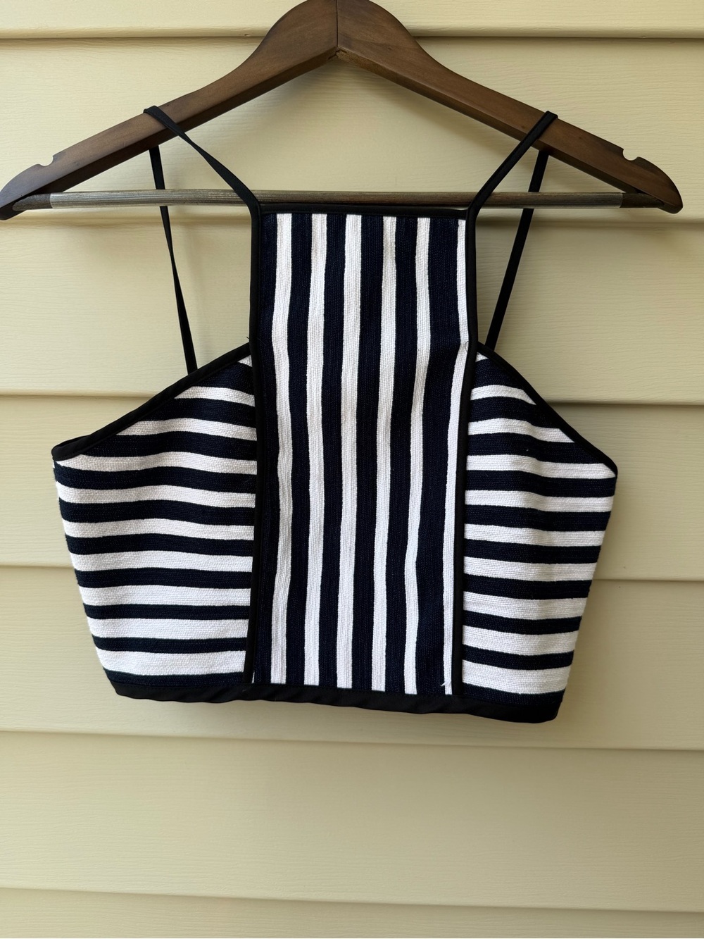 English Factory Black & White Striped Corset Crop Top Size Small
